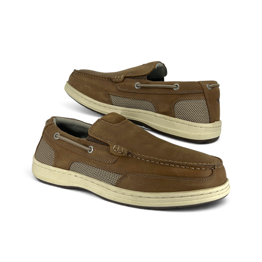 Dockers Tiller Boat Shoes Mens 9.5W Dark Tan Leather Slip On Loafers